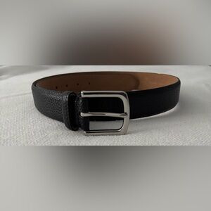 Cole Haan Men's Black Pebble Leather Belt Silver Tone Brand Name Engraved Buckle